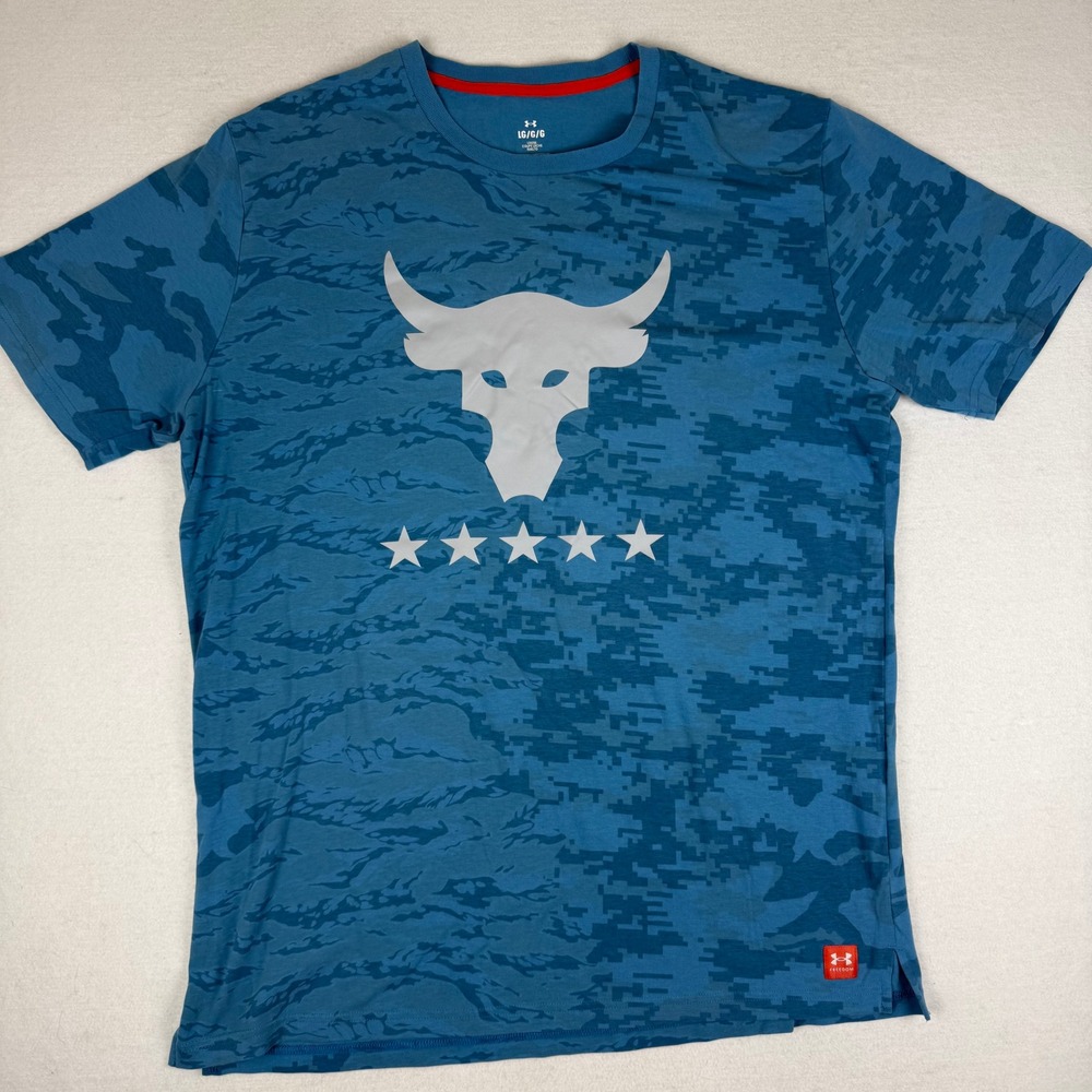 Under Armour Project Rock Bull Camo T-Shirt Mens Large Blue By Air Land Sea